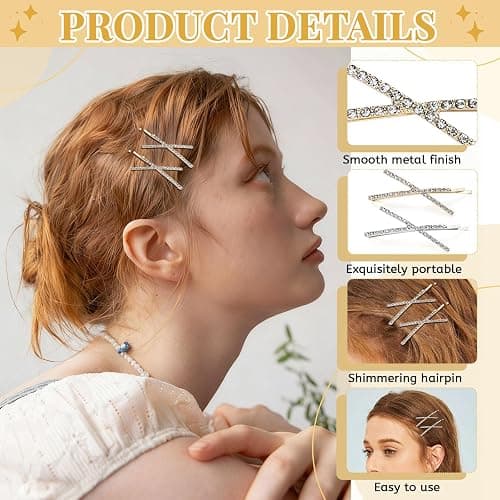 20 Pcs Rhinestone Hair Clips Set, Gold & Silver Crystal Hair Pins, Bling X-Shaped Hair Accessories for Women Girls, Trendy Hair Decor for Party, Wedding, Daily Styling (Gold, Silver,2) thumbnail 4
