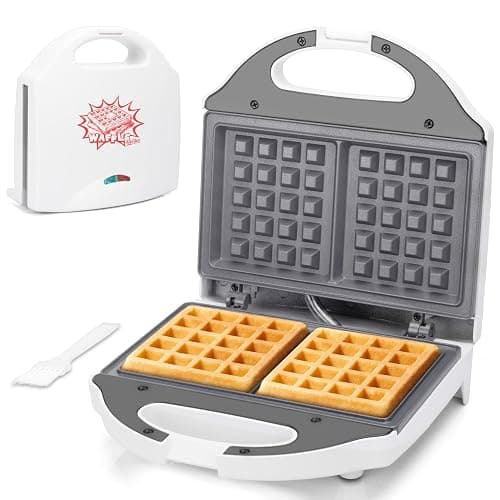AshGlen Ceramic Mini Waffle Maker 2 Slices, Belgian Waffle Maker, Waflera Electrica, Double Small Waffle Maker, Making 2 × 4" Waffles with PFAS-Free Ceramic Coated Non-Stick Cooking Plates, White - Image 1