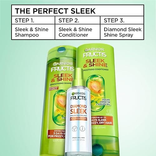 Garnier Fructis Diamond Sleek Hair Shine Spray, Up to 100-Hour Frizz Control, Heat Protectant up to 450°F with Vegan Keratin Smoothing Complex and Argan Oil for Frizzy, Dry, Dull Hair, 4.6 Fl Oz thumbnail 8