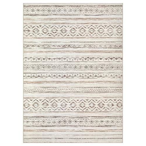 Large Living Room Area Rug 9x12: Soft Machine Washable Boho Moroccan Farmhouse Rugs for Bedroom Under Dining Table - Non-Slip Neutral Morden Indoor Floor Rug Carpet for Home Office Decor - Cream Brown thumbnail 9