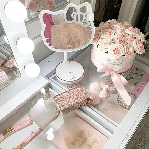 Impressions Vanity Hello Kitty Tabletop Mount LED Rechargeable Makeup Mirror with 360 Degree Rotation, Touch Sensor Desk Mirror with Light Strip and Adjustable Brightness thumbnail 2