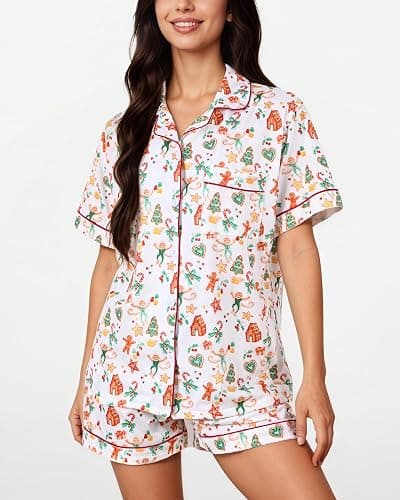 Zuafy Women's Pajamas Set Button Down Ladies Summer Pajamas Monkey Printed Sleepwear Short Sleeve 2 Pc Pjs for Birthday Gift thumbnail 3