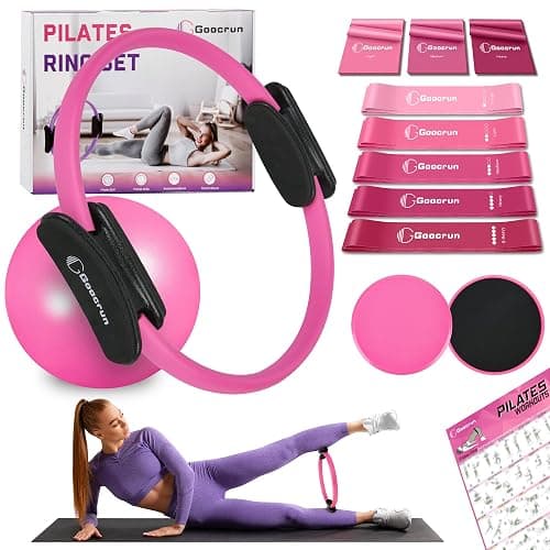 Goocrun Pilates Ring Set with Resistance Bands Set, Pilates Ball, Sliding Disks – Workout Equipment Home Gym Includes Complete Fitness Poster - Image 1