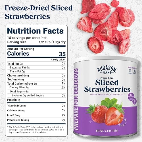 Augason Farms Freeze Dried Sliced Strawberries Can - Gluten Free Snack for Baking, Smoothies, and Emergency Storage - Healthy Individual Fruit Snacks – 6.5 Ounces (18 Servings) thumbnail 9