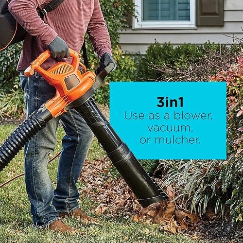 BLACK+DECKER Leaf Blower, Leaf Vacuum and Mulcher 3 in 1, Backpack Blowers for Lawn Care,250 mph Airflow, 400 cfm Delivery Power, Reusable Bag Included, Corded (BEBL7000) thumbnail 10