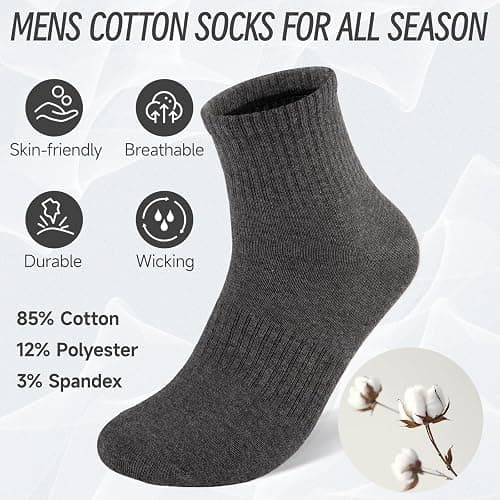 eallco Mens Ankle Socks Cotton Quarter Thin Ankle High Mini Crew Socks for Men 6 Pairs thumbnail 3