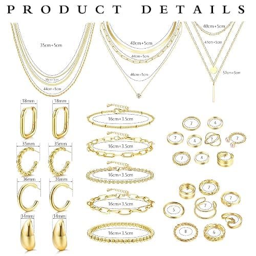 Thunaraz Gold Jewelry Sets for Women Trendy Gold Accessories Gold Necklace and Bracelet Set Gold Jewelry Pack thumbnail 2