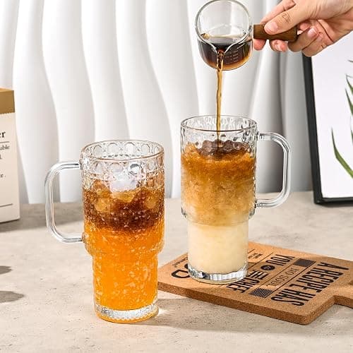 Oroklis 18oz Glass Tumbler with Handle & Lid – 2-Pack Iced Coffee Cups with Straws, Glass Mug for Cold & Hot Beverages Travel Cup for Smoothies, Tea, and Juice (clear-Glacial pattern-2pack) thumbnail 2