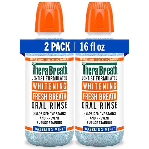TheraBreath Whitening Mouthwash, Dazzling Mint, Dentist Formulated, 16 Fl Oz (2-Pack) - Image 1