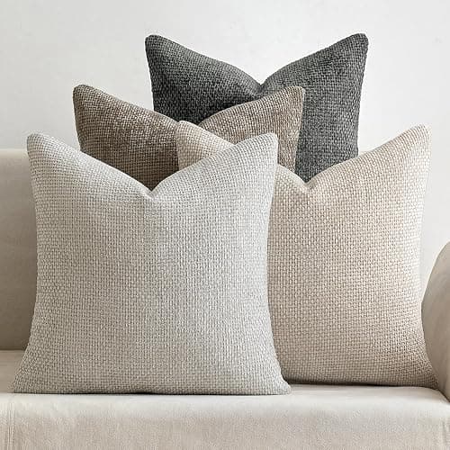 MIULEE Pack of 4 Couch Throw Pillow Covers 18x18 Inch Neutral Soft Decorative Chenille Pillow Covers Farmhouse Boho Cushion Covers for Mid Century Modern Spring Home Decor Sofa Bedroom Living Room - Image 1