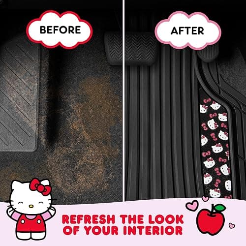 Hello Kitty Car Mats 4pc Floor Mats for Cars Trucks SUVs Black Car Floor Mats for Women Men Accessories Rubber Heavy Duty Cute Non-Slip Always Front Rear Hello Kitty Cars Accessories Black/Red thumbnail 6