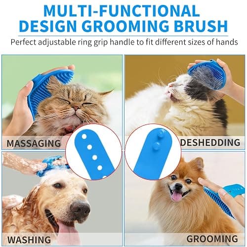 Comotech 3PCS Dog Bath Brush | Dog Shampoo Brush | Dog Scrubber for Bath | Dog Bath Brush Scrubber | Dog Shower/Washing Brush with Adjustable Ring Handle for Short & Long Hair (Blue Blue Blue) - Blue Blue Blue thumbnail 5