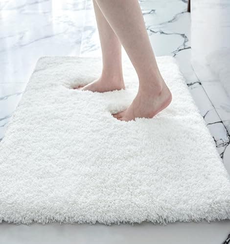 Disolla Small Bathroom Rugs 17x24 Non Slip White Fluffy Bath Mat for Bathroom Floor Machine Washable Plush Luxury Bath Rug for Tub Soft Shaggy Absorbent Shower Mat thumbnail 3