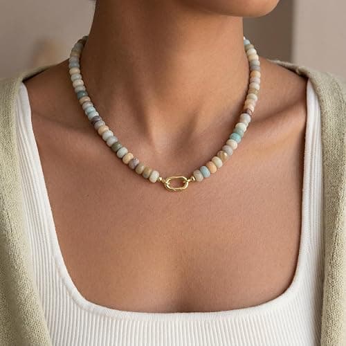 ROISE LADY Beaded Natural Stone Necklaces for Women Choker Gemstone Bead Summer Beach Jewelry Necklace thumbnail 5