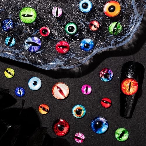 HFKPJRT 150Pcs Eye Nail Charms, 6mm 10mm Eyeball Charms for Nails, Dragon Eye Nail Charms, Animal Eyes Beads Decoration for Acrylic Nails, 3D Glass Eyes for Dolls, Halloween DIY Craft thumbnail 3