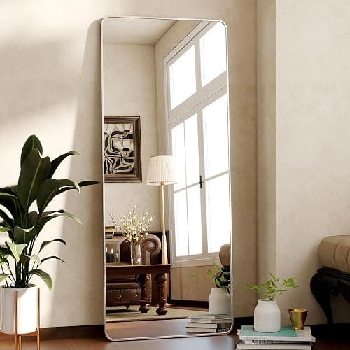 ZENOMIRRIS Silver Full Length Mirror 21 x 56 Inch Nano Floor Mirrors with Stand Rounded Corner Full Body Mirrors with Aluminum Alloy Frame for Bedroom Living Room Checkroom - Image 1