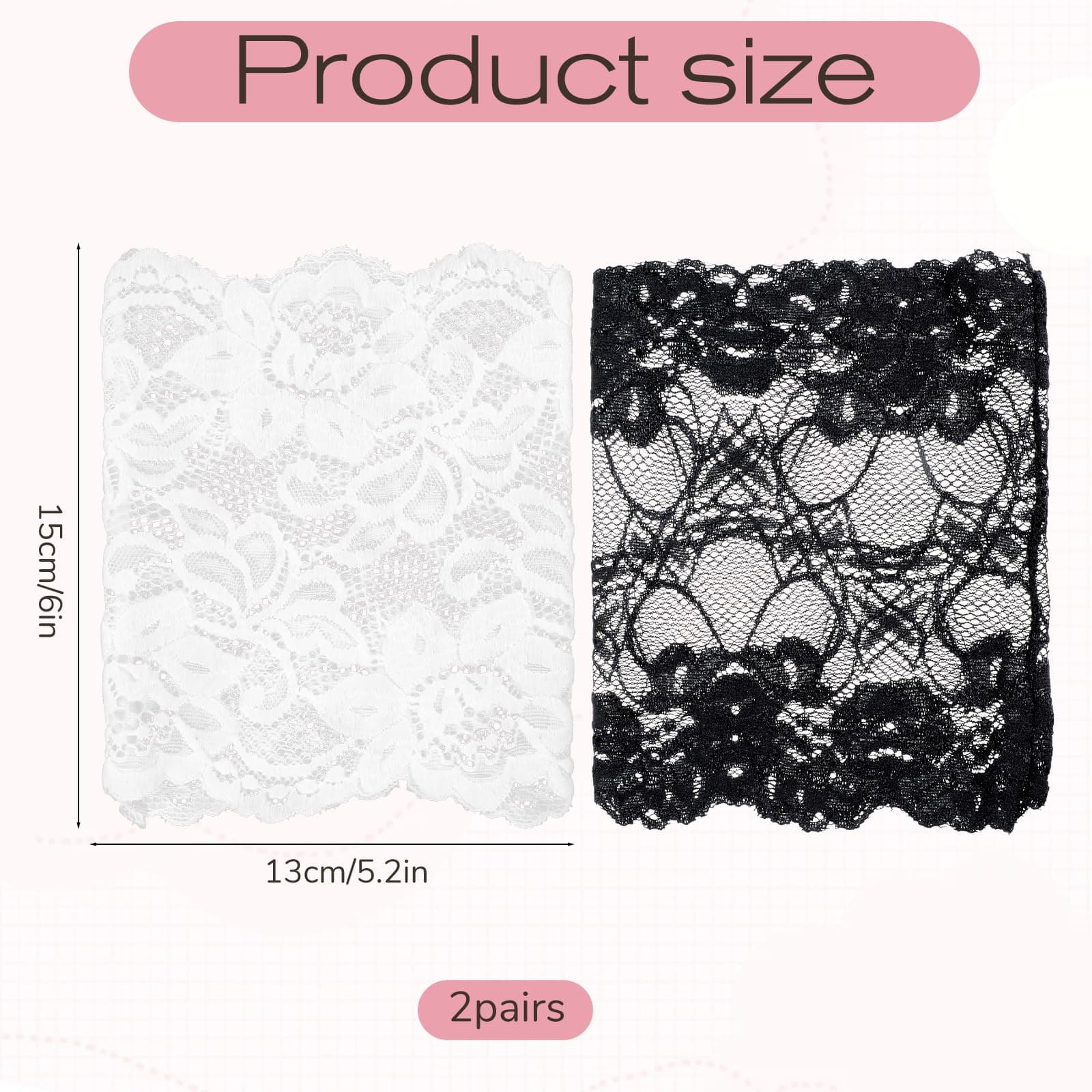  Lace Boot Cuffs for Women - Stretchy Lace Leg Warmers Socks Topper Cuff (Black & White) thumbnail 2