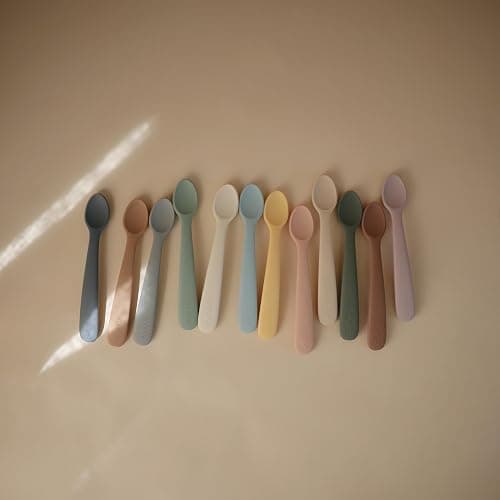mushie Silicone Baby Feeding Spoons | 2 Pack (Stone/Cloudy Mauve) - (Dried Thyme/Natural) thumbnail 2