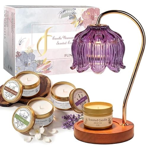 Flower Candle Warmer Lamp with Timer & Dimmer, Adjustable Height Candle Warmer, Christmas Birthday Gifts for Women Mom, House Warming New Home Decor, Wax Warmer for Jar Candles - Full Purper Set thumbnail 6