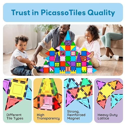 PicassoTiles 101 PCs Magnetic Tiles Building Blocks with Car & Drawstring Carry Bag Toy Storage Magnet Block for Toddlers Kids STEM Toy Set Educational Tile Learning Brain Development Ages 3+ PC101 thumbnail 9