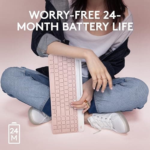 Logitech K585 Multi-Device Slim Wireless Keyboard, Built-in Cradle for Device; for Laptop, Tablet, Desktop, Smartphone, Win/Mac, Bluetooth/Receiver, Compact, Easy Switch, 24 Month Battery - Rose thumbnail 4