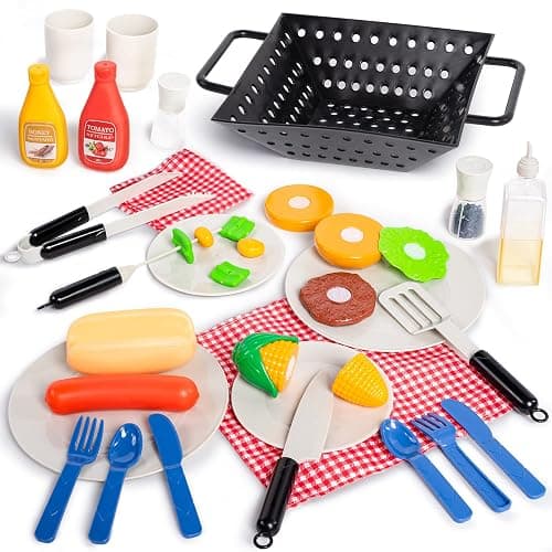 JOYIN 34 PCS Kitchen Toy Set, BBQ Play Grill, Cooking Toy Set, Little Chef Play, Kids Grill Playset Interactive BBQ for Kids with Light & Sound, Christmas Birthday Gift for Boys Girls thumbnail 6