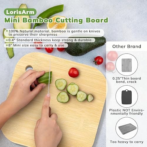 LorisArm Small Bamboo Wood Cutting Board 8"Mini Lightweight Wooden chopping boards for Fruit, Vegetable, Camping Trip. thumbnail 5