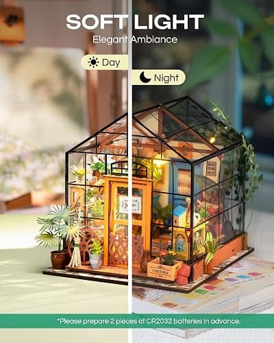 Rolife DIY Miniature House Kit-Mini Diorama 1/18 Greenhouse Dollhouse Building Kit with LED, Crafts for Adults Christmas Birthday Gift for Women Adults Dad Mom Home Decor (Cathy's Flower House) thumbnail 5