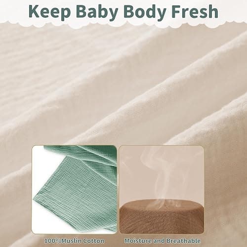 Muslin Swaddle Blankets for Newborn, 2 Pack Breathable Soft Receiving Blanket, Large 41 x 41 inches Swaddle Wrap Burping Clothes, Essentials Infant Shower Items. (Beige & Light Gray) thumbnail 6