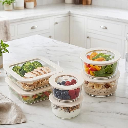 Urban Green Glass Food Container Set with Glass Lid, 6 Pack, Food Storage Containers Set, Airtight, LeakProof, Micowave Safe, 100% Plastic Free, Meal Prep Containers (White Color) thumbnail 2