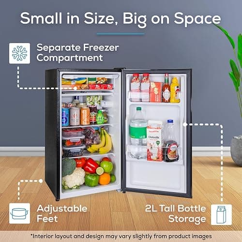Igloo 3.2 Cu.Ft. Mini Fridge with Freezer - Single Door Compact Refrigerator with Glass Shelves for Homes, Dorms & Offices- Keep Snacks, Drinks & Frozen Foods Cool with Temperature Control Mini Fridge thumbnail 3