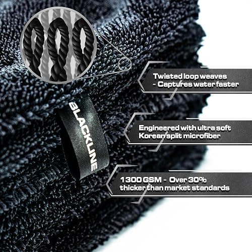 Blackline 24"x36" Twisted-Loop Drying Towel, 1300GSM, Streak Free, Lint Free, Reusable - Car Accessories, Bath Towels, Microfiber Cleaning Cloth - One Pass is All You Need thumbnail 3