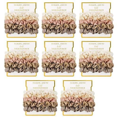 8 Pack Satin Scrunchies - Soft Hair Ties and Bachelorette Party Favors, Hair Accessories for Women's Bridesmaid Proposal (Ivory, Light Gold, Gold, Dusty Pink, Metal Grey) thumbnail 6