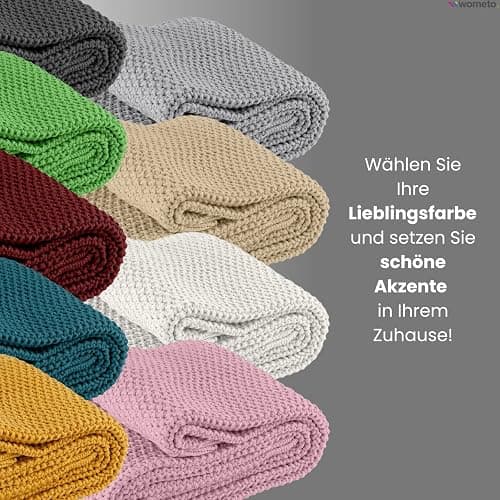 wometo Kuscheldecke Strick 140x190 weiß wollweiß - Strickdecke oekoTex warme weiche Decke mit edlem und schlichten Strickmuster thumbnail 6
