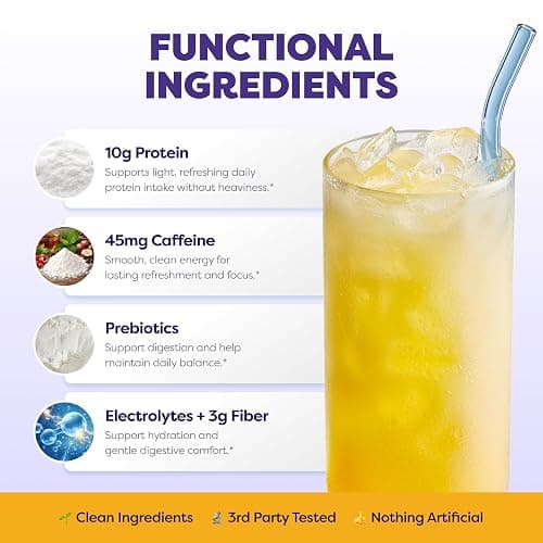 Javvy Clear Protein Powder with Clear Whey Protein, Pineapple Mango, 2 Pack | 10g Whey Protein & Collagen Peptides, Electrolyte Powder, Natural Flavors, 0g Sugar, 3g Fiber, 45mg Caffeine thumbnail 2