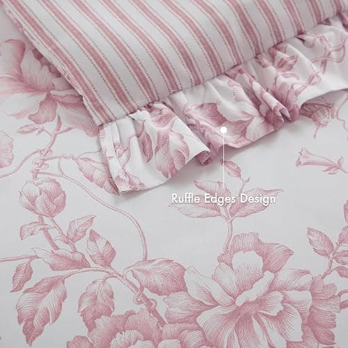 Madison Park Essentials Adele Pink Floral Queen Size Comforter Set – Vintage Bed in a Bag with Sheets, Reversible Ruffle Bedding, Elegant Gift for Her thumbnail 3