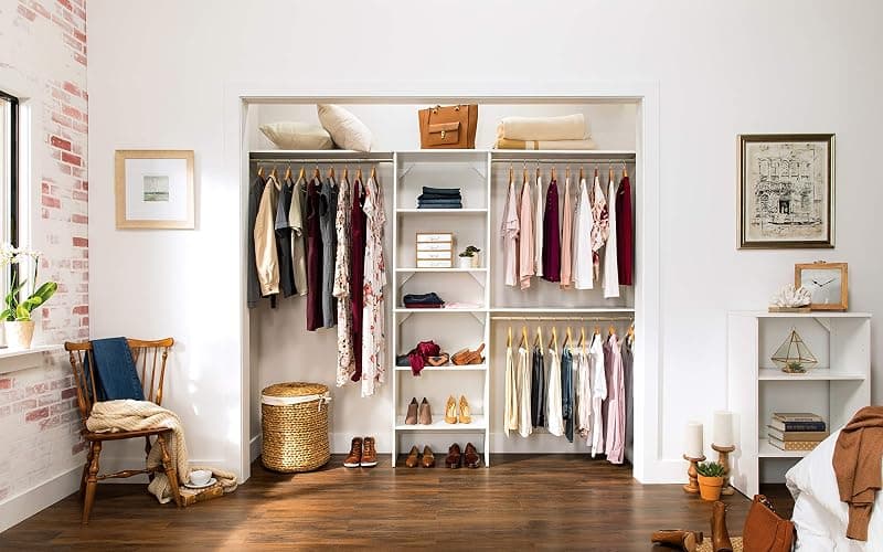 ClosetMaid SuiteSymphony Wood Closet Organizer Starter Kit Tower and 3 Hang Rods, Shelves, Adjustable, Fits Spaces 5 – 10 ft. Wide, Pure White, 25" thumbnail 9