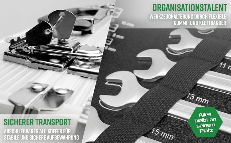 Brüder Mannesmann Werkzeugkoffer, 108-teilig, aus Aluminium - Werkzeugsatz mit Schraubendrehern, Zangen, Bitsatz, Steckschlüsselsatz, Hammer und mehr - Werkzeug aus Chrom-Vanadium-Stahl | M29075 thumbnail 5