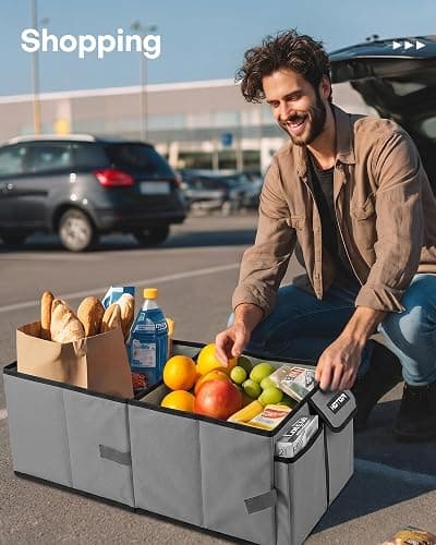 HOTOR Trunk Organizer - Foldable Car Organizer for SUVs & Sedans Storage | Sturdy Car Organization for Men & Women, Car Accessories, Tools, Sundries, Grey, 2 Compartments, 21.3" x 12.6" x 10.6" thumbnail 8