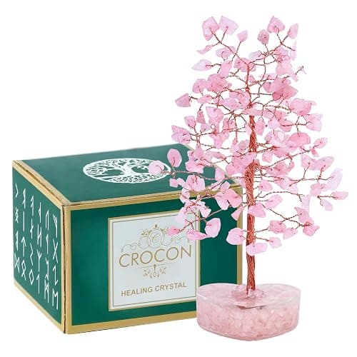 Crocon® Rose Quartz Heart Base Crystals Tree of Life 7-8 inch Healing Stone | Birthday Gifts For Women & Friends Crystals and Meditation Home Décor Gift Ideas House Warming Gift New Home for Mom Presents - Image 1