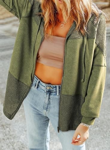 Dokotoo Waffle Knit Hoodies for Womens Zip Up Jackets 2025 Drawstring Fall Casual Jackets thumbnail 2