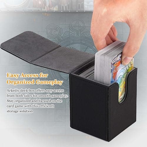 Arkeiliy Card Deck Box, 110+ Storage MTG Deck Box with 50 Pcs Card Sleeve, Collectible Trading Card Cases for Magic Commander and More (Black) - Black thumbnail 6