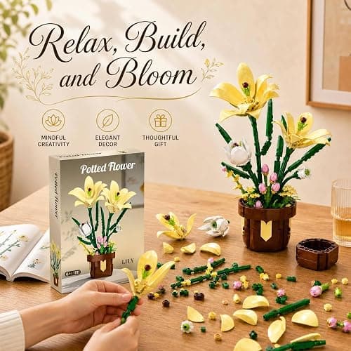 Lily Flowers Building Set, Potted Flower Building Blocks Compatible with Lego Botanical, DIY Building Toy Gifts for Women Girls Adults Ages 6+ (296PCS) thumbnail 4