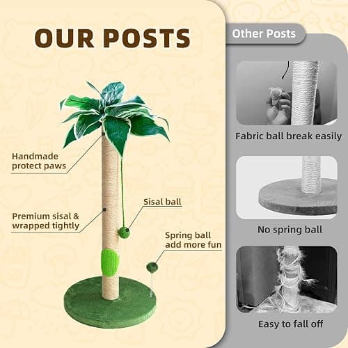 Fantasreen Cat Scratching Post 33'' Cat Scratcher Tall Scratching Posts for Indoor Cats with Cat Toy and Interactive Ball Self Groomer for Kittens Adults Cats thumbnail 2