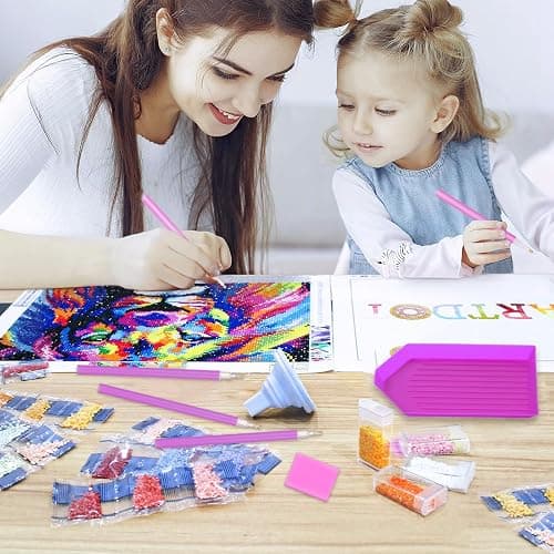 Ymapinc 15Pcs Diamond Art Pens Tools with 5 Drill Pen, 5 Tray, Glue Clay, Diamond Dot Pen, Rhinestone Picker Painting Tool Kit Accessories for Kids Adults DIY Crafts, Purple thumbnail 4