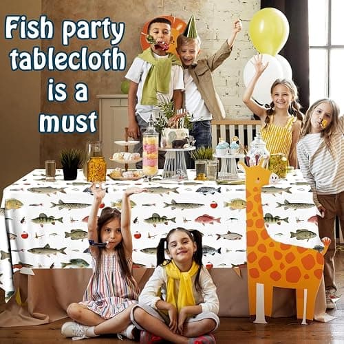 Vyntrago 3PCS Fishing Table Cloth, Plastic Party Tablecloth Decorations (54" x 108") Disposable Fish Party Supplies Table Cover, for Little Fisherman Decorations, Birthday thumbnail 7