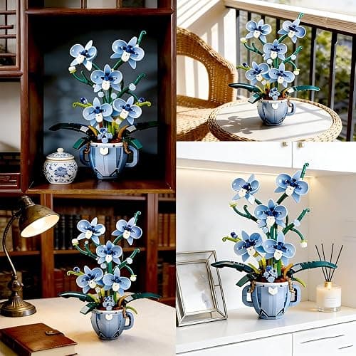 Blue Orchid Flower Building Blocks Set, Coffee Cup Artificial Flower Plant Toys Building Kit, Botanical Collection Model for Home Décor, Great Gift for Birthday and Anniversary for Her and Him(3004) thumbnail 4