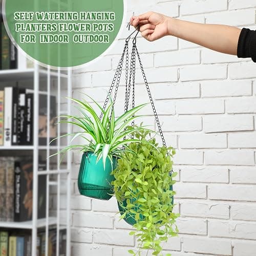 Maxcheck 4 Pcs Self Watering Hanging Planters Indoor Gift 6.5'' 4.5'' Hanging Flower Pots Baskets Outdoor Self Watering Plant with 3hooks Drainage Holes for Home thumbnail 4