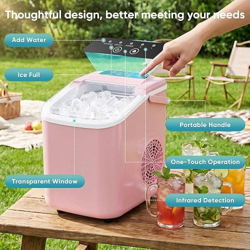 DUMOS Ice Maker Countertop, Ice Machine with Portable Handle, Basket and Scoop, 26lbs Daily, 9 Bullet Cubes in 6-8 Mins, Auto-Cleaning for Home, Kitchen, Office, Outdoors, RV Camping thumbnail 4