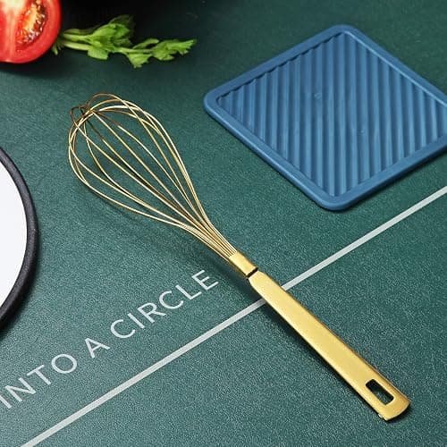 Gold Whisk, Berglander Whisk For Cooking With Titanium Gold Plating, Stainless Steel Balloon Whisk, Sturdy Kitchen Wire Whisk Set for Cooking, Baking, Blending, Beating, Dishwasher Safe, Easy to Clean thumbnail 2